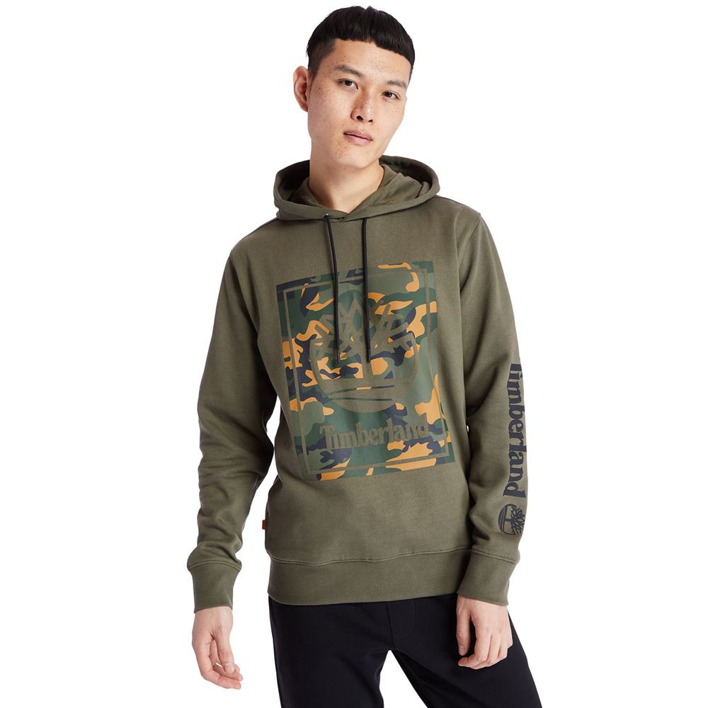 Timberland Φουτερ Ανδρικα Ελιά - Camo Tree-Logo Hoodie - Greece 9213870-EJ